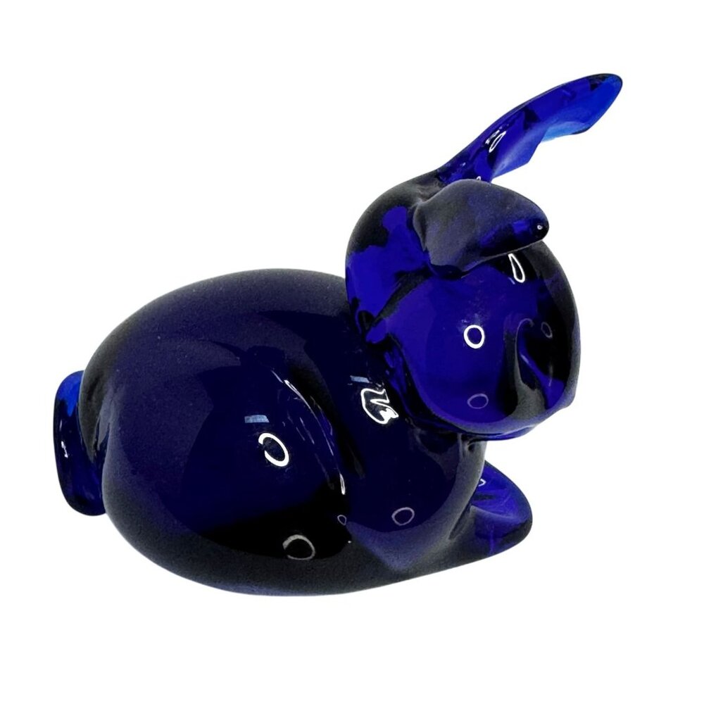 Vtg Cobalt Blue Rabbit Figurine 34% Lead Crystal By Pairpoint Cape Cod MA READ